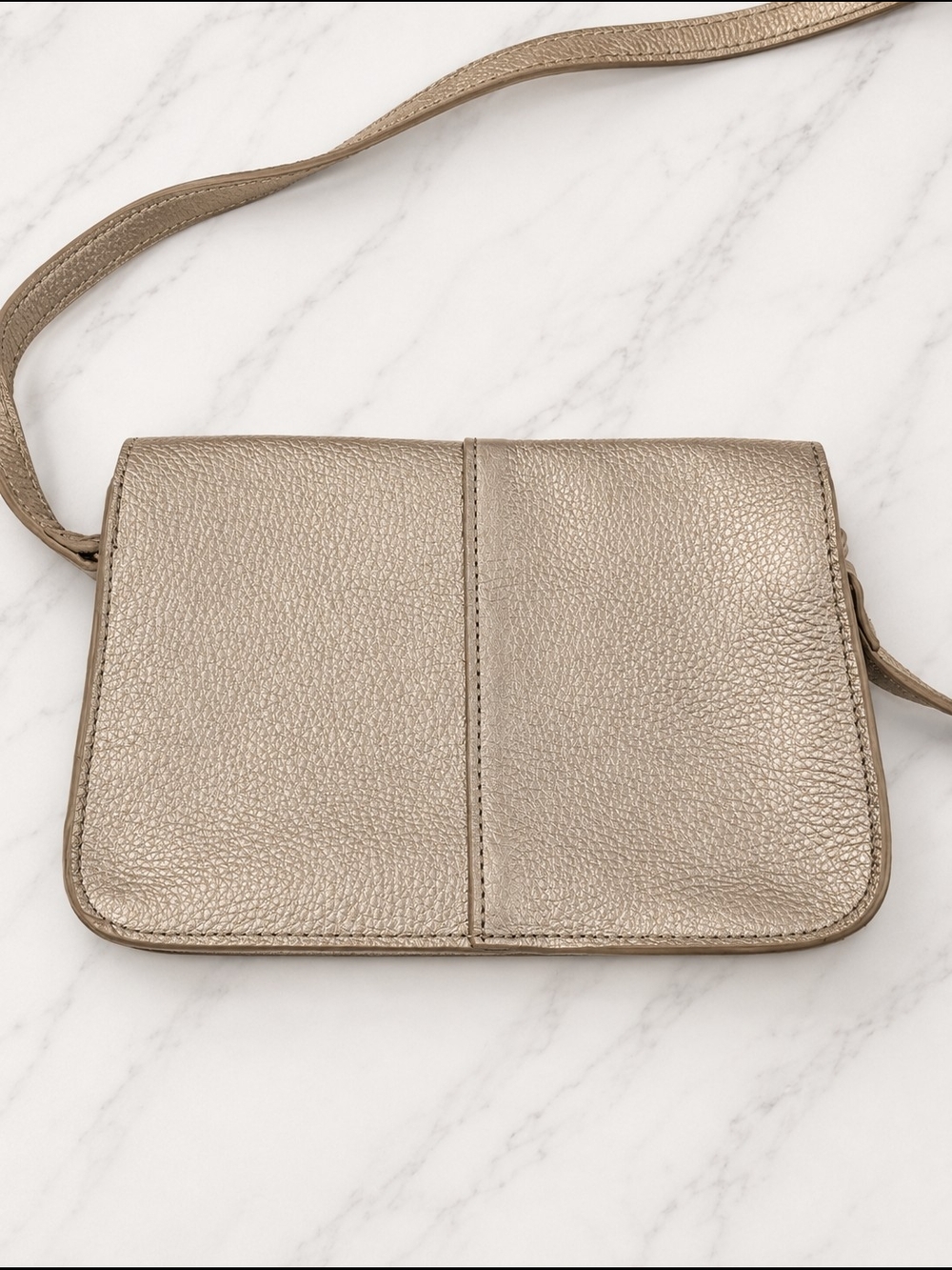 BTB Los Angeles Metallic Gold Leather Crossbody Bag Adjustable Strap